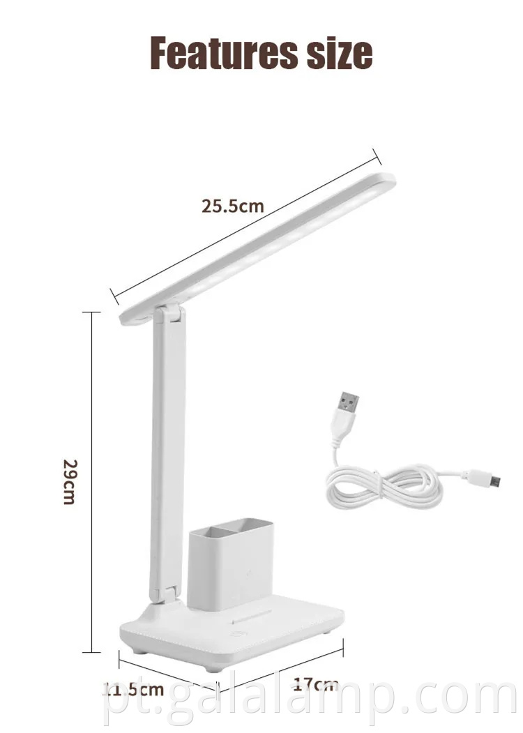 Lâmpada de mesa dobrável recarregável moderna com suporte de caneta